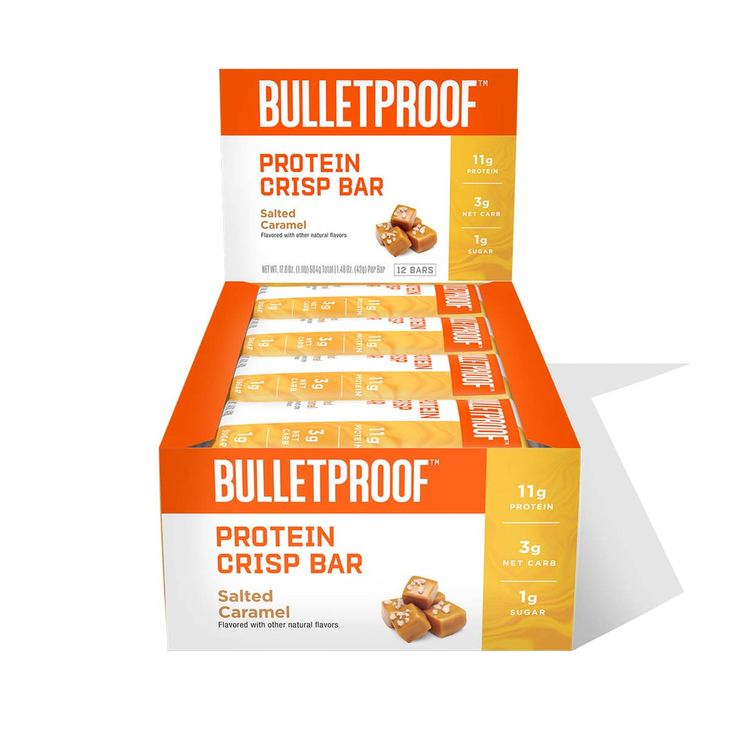Bulletproof ブレットプルーフ 塩キャラメル プロテイン クリスプ バー 12本入り Salted Caramel Protein Crisp Bars 12pk Salted Caramel Protein Crisp Bars, 12pk | Bulletproof