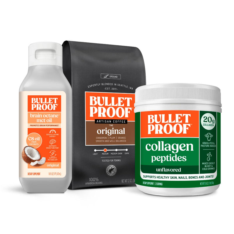 Bulletproof Basics: Ground Coffee + Brain Octane Oil 16oz + Collagen Peptides 17.6oz