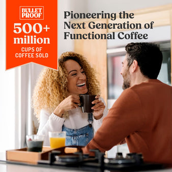 Two people enjoying coffee together, Bulletproof has 500+ million cups of coffee sold