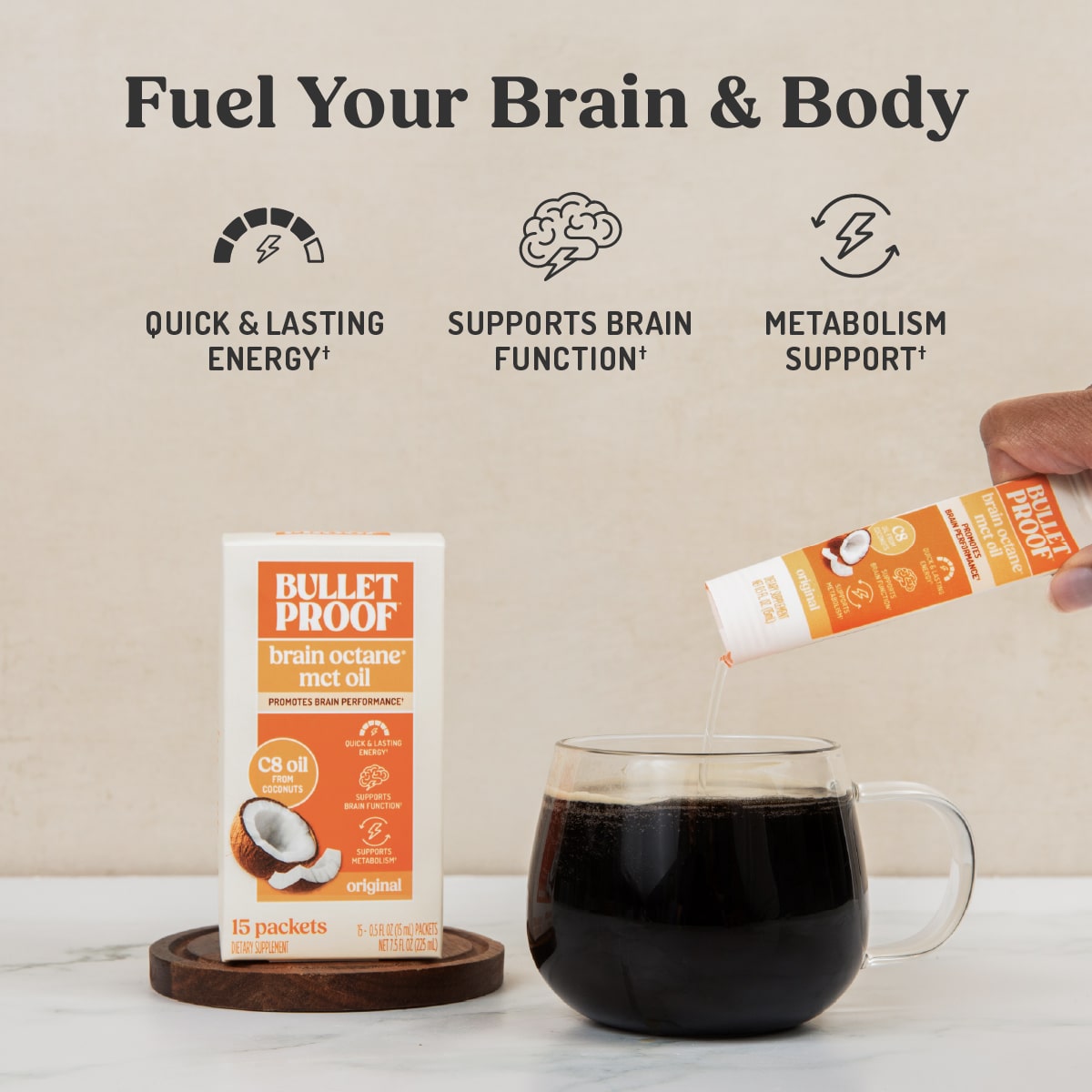 Brain Octane C8 MCT Oil - 15 Packets| Keto | Bulletproof
