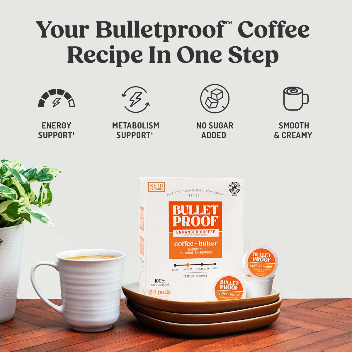 Bulletproof Keto Coffee Single-Serve Pods, 24 Count, All-in-One Recipe with MCT Oil and Organic Butter