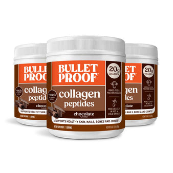 Image: Bulletproof Chocolate Collagen Peptides 3 pack 17.6 oz packaging