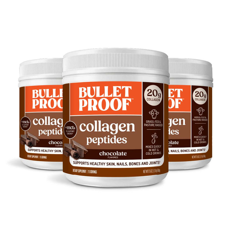 Bulletproof Chocolate Collagen Peptides 3 pack 17.6 oz packaging