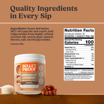 Bulletproof Hazelnut Creamer Nutrition Facts. Quality Ingredients in Every Sip.