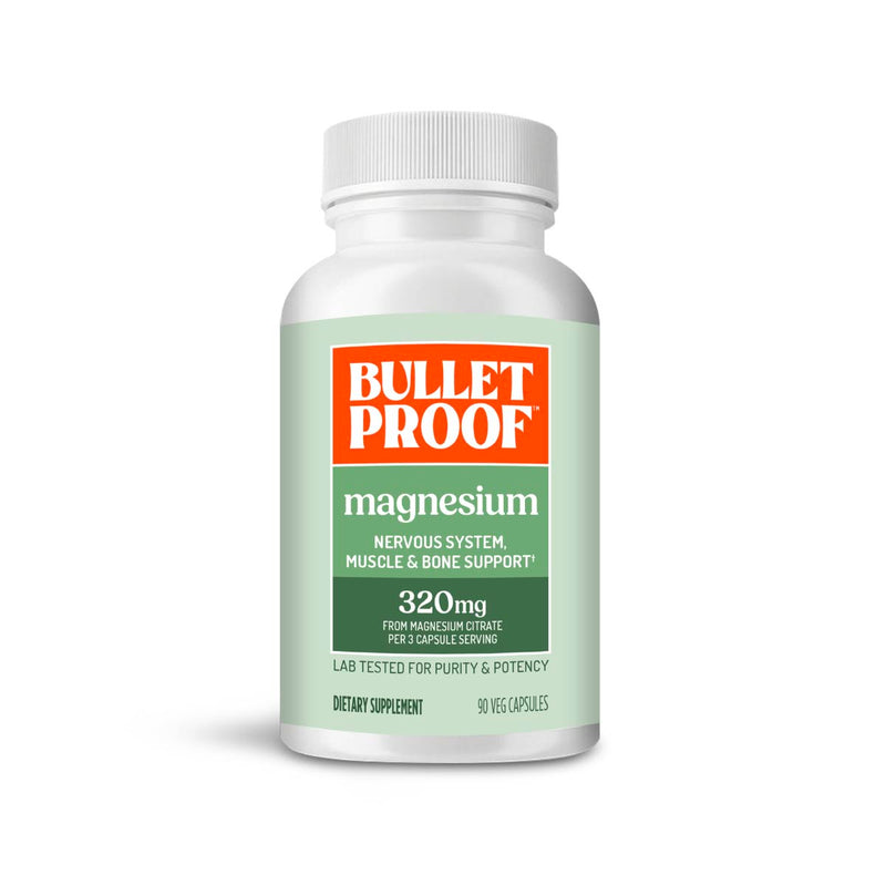 Supplement magnesium packaging - Nervous System, Muscle & Bone Support 320mg from magnesium citrate per 3 capsule serving