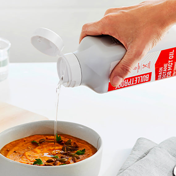 Bulletproof Brain Octane C8 MCT Oil drizzled into squash soup