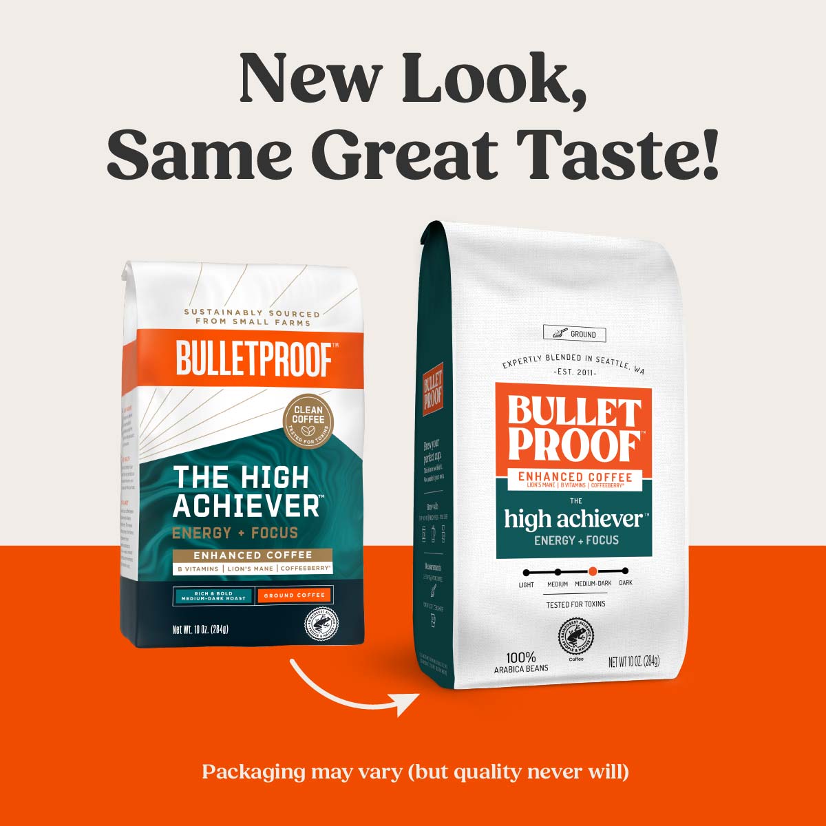 Bulletproof The High Achiever Ground Coffee - Medium-Dark Roast With Lion's Mane, B Vitamins (3 Pack, 10oz Each)