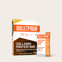 Bulletproof Collagen Protein Bar packaging on a beige background