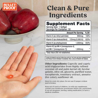 Vitamins A-D-K supplement facts, clean and pure ingredients