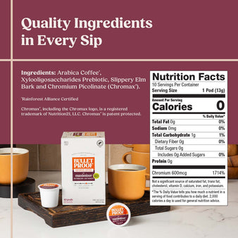 Bulletproof the maximizer coffee pods next to nutrition facts