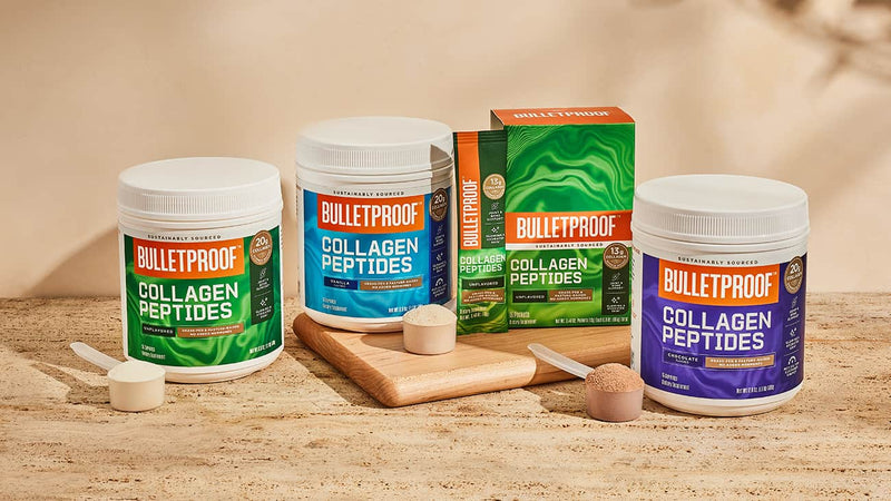 Bulletproof Collagen Peptides products on marble countertop
