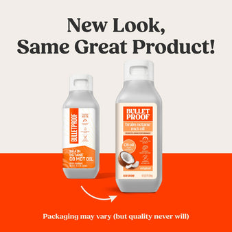 New Look, Same Great Product! Packaging may vary (but quality never will). The old packaging of brain octane C8 MCT Oil 16 oz bottle next to the new packaging for the brain octane C8 MCT Oil 16 oz bottle.