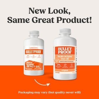 New Look, Same Great Product! Packaging may vary (but quality never will). The old packaging of brain octane C8 MCT Oil 3 oz bottle next to the new packaging for the brain octane C8 MCT Oil 3 oz bottle.