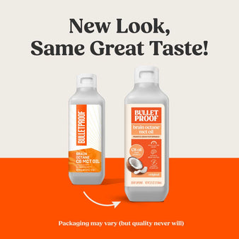 New Look, Same Great Product! Packaging may vary (but quality never will). The old packaging of brain octane C8 MCT Oil 32 oz bottle next to the new packaging for the brain octane C8 MCT Oil 32 oz bottle.