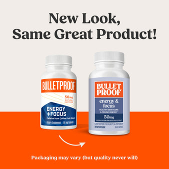 New Look, Same Great Product! Packaging may vary (but quality never will). Old packaging of Bulletproof Clarity + Focus next to new packaging of Bulletproof Clarity + Focus.