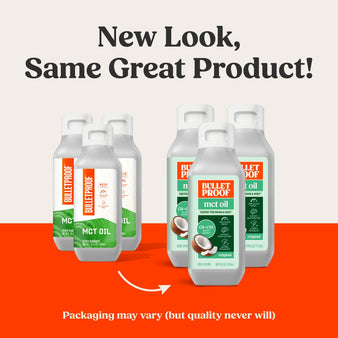 New Look, Same Great Product! Packaging may vary (but quality never will). The old packaging of Bulletproof MCT Oil next to the new packaging for the Bulletproof MCT Oil.