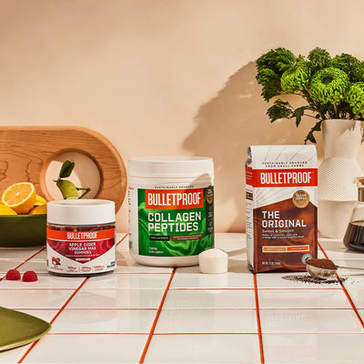 Bulletproof gummies, unflavored collagen peptides and whole bean coffee