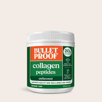 Container of Bulletproof collagen peptides on a beige background