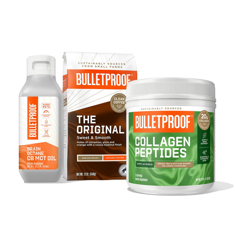 Bulletproof Ground Coffee, Collagen Peptides 17.6oz and Brain Octane Oil 16oz